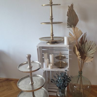 Hochzeitskathi - Etageren silber oder gold Leihartikel